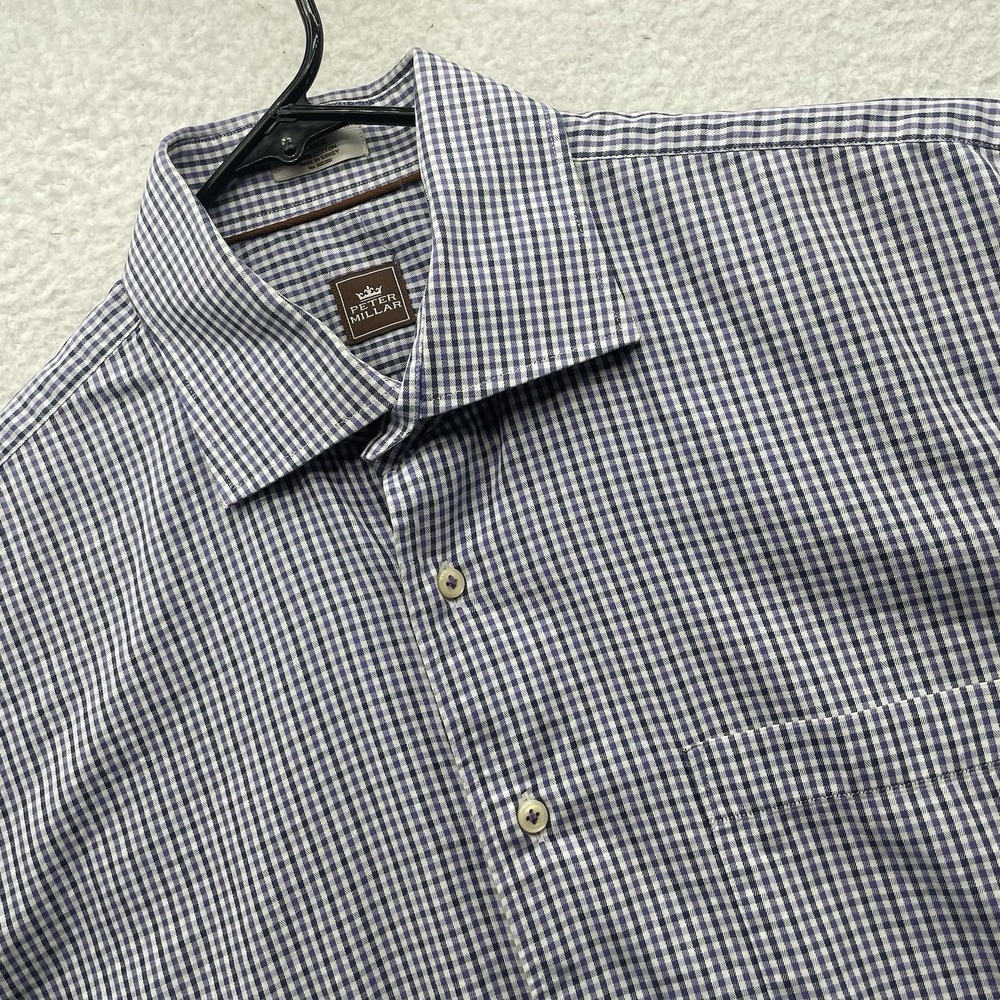 Peter Millar Shirt Mens Large L Purple Plaid Check Cotton Button Up Golf Crown
